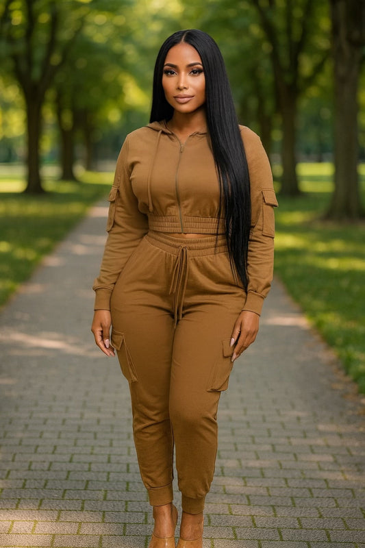 Hoodie Cropped Set Toffee