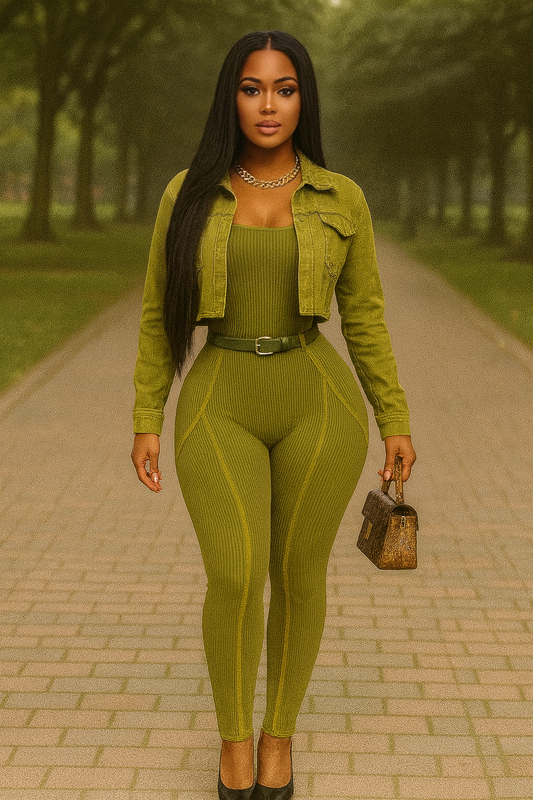 Ribbed Jacket Jumpsuit Set