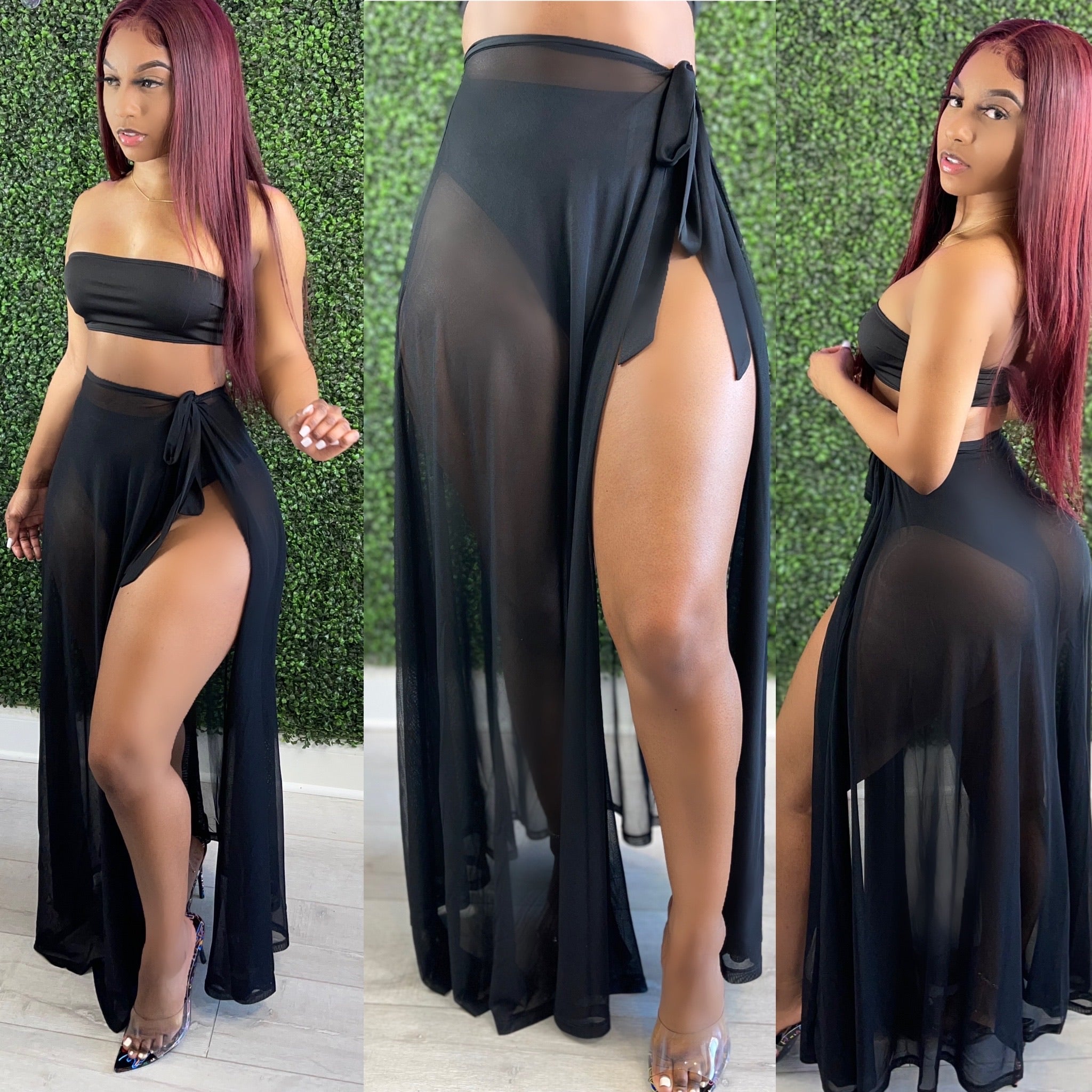 Halo Mesh Skirt Black