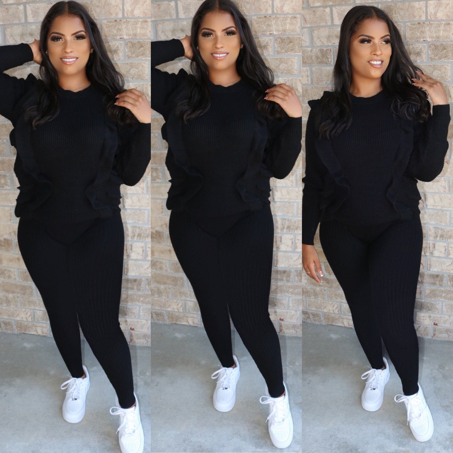 Ruffle Knit Set Black