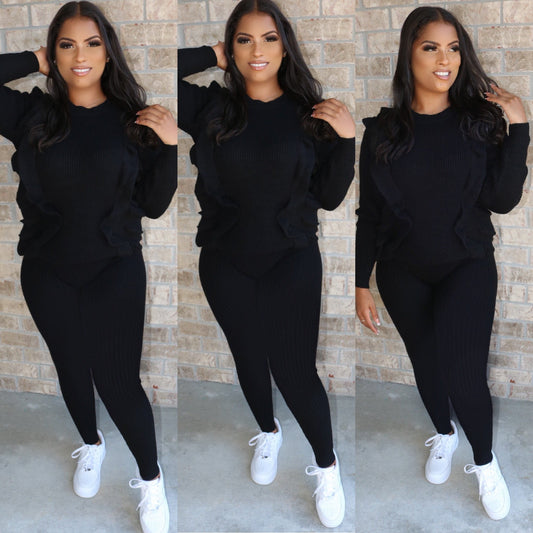 Ruffle Knit Set Black