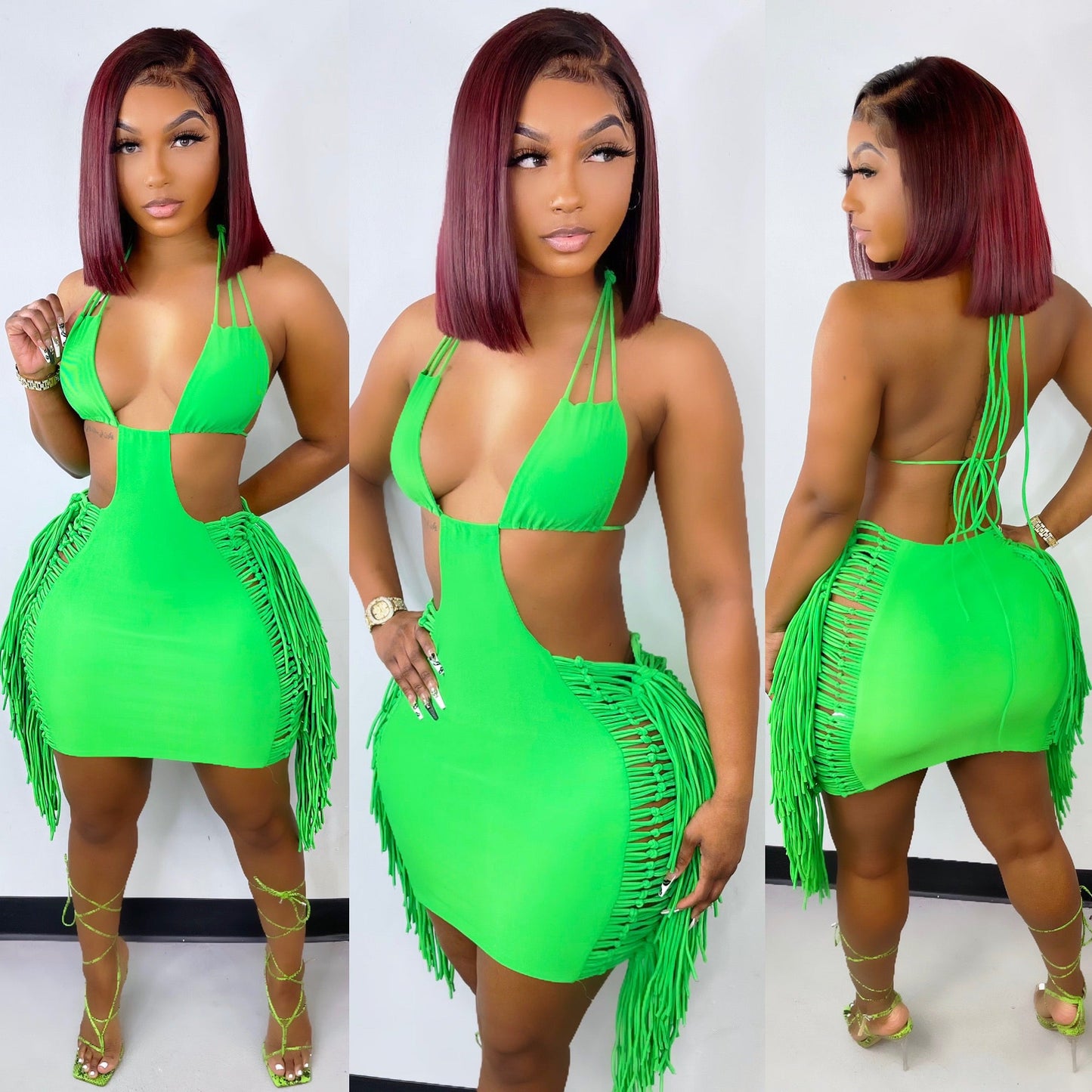 Fierce Fringe Dress Green