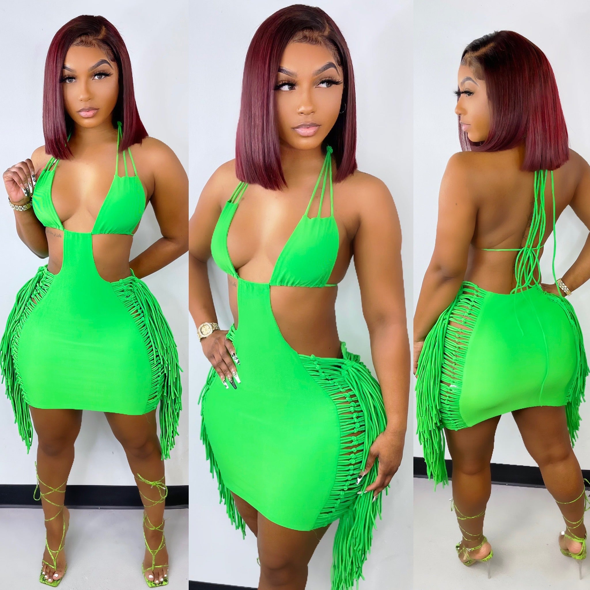 Fierce Fringe Dress Green