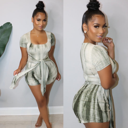 Snatched Tie-Dye Romper Olive