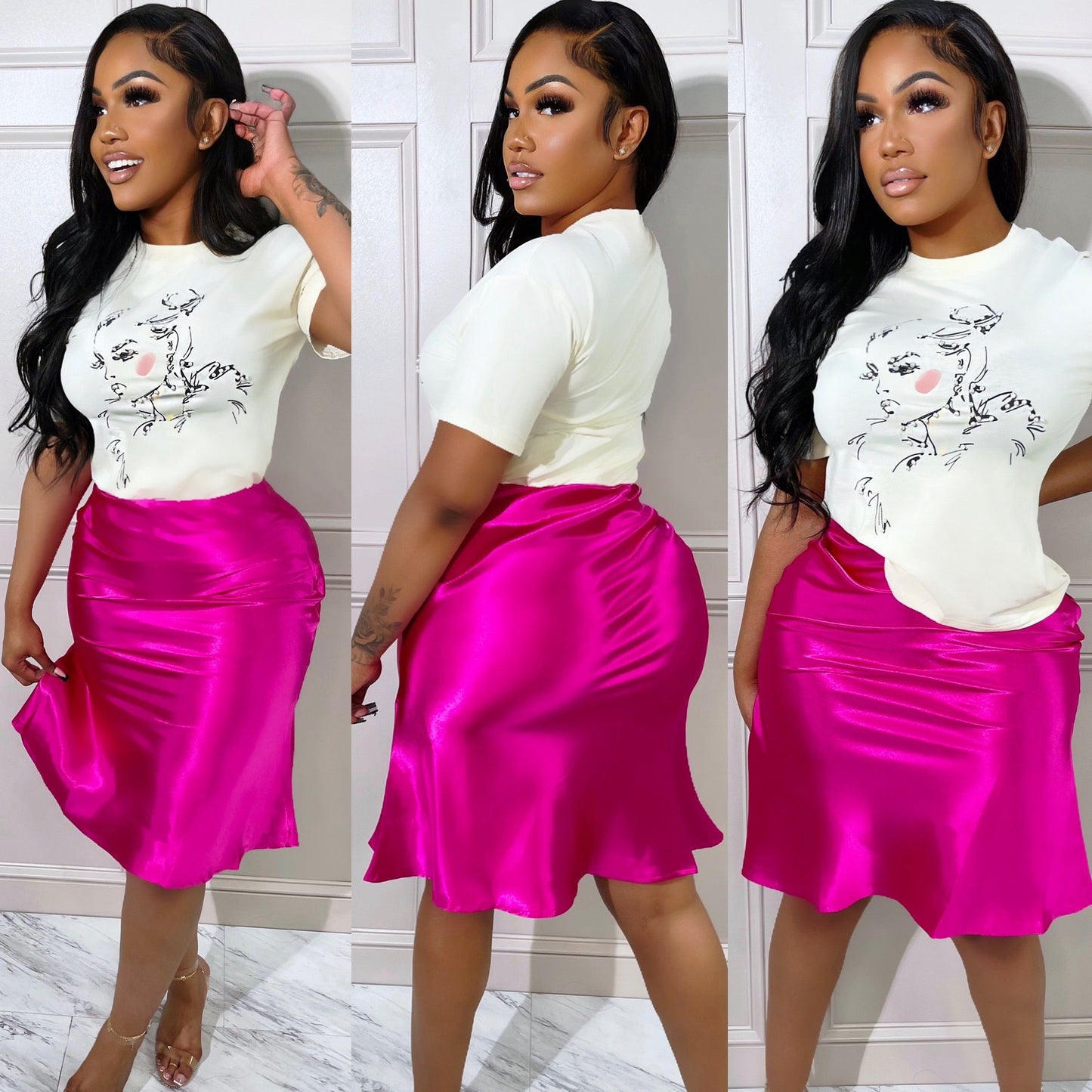 Satin Skirt Fuchsia