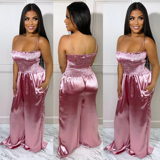 Silky Satin Jumpsuit Blush
