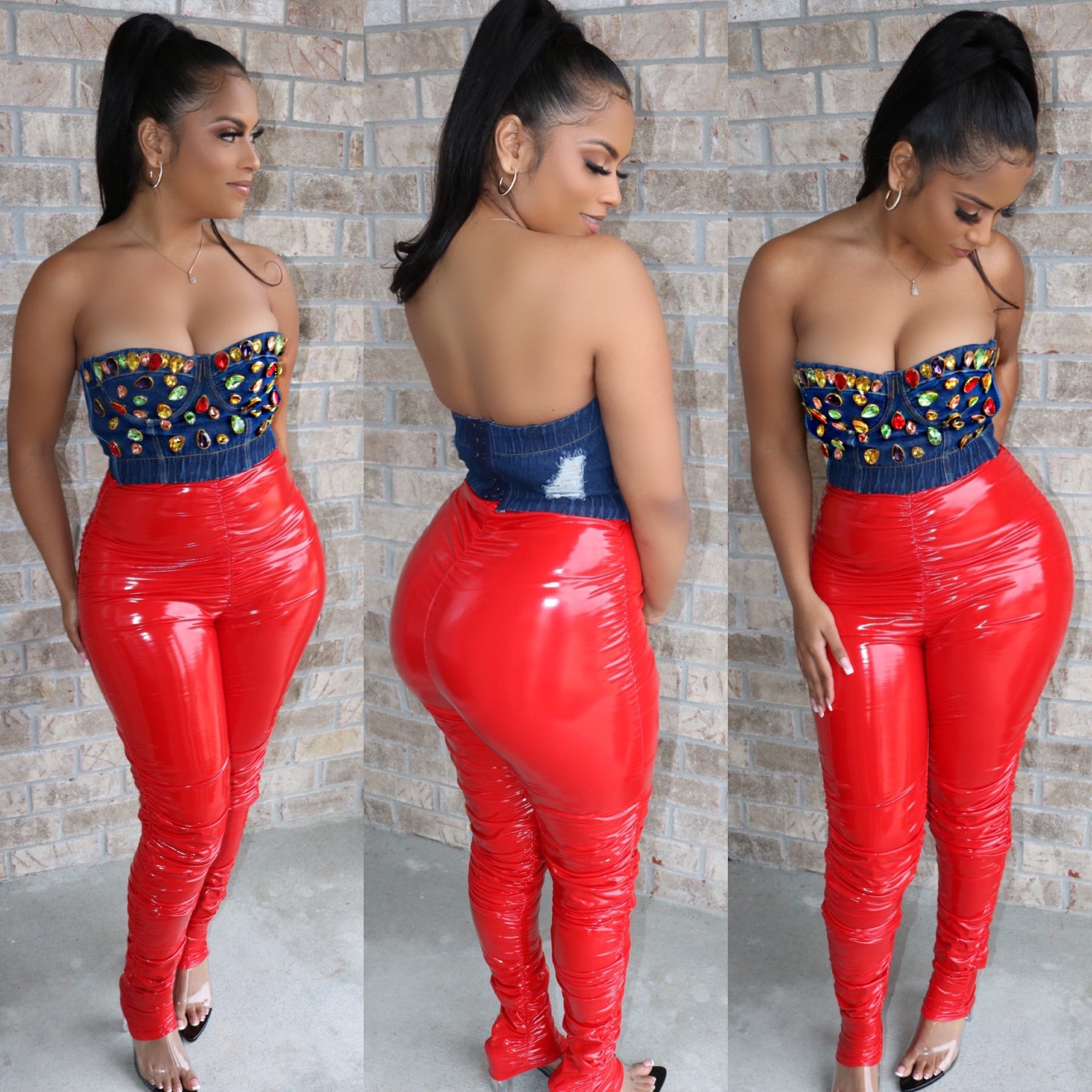 Patent Scrunch Pants Red