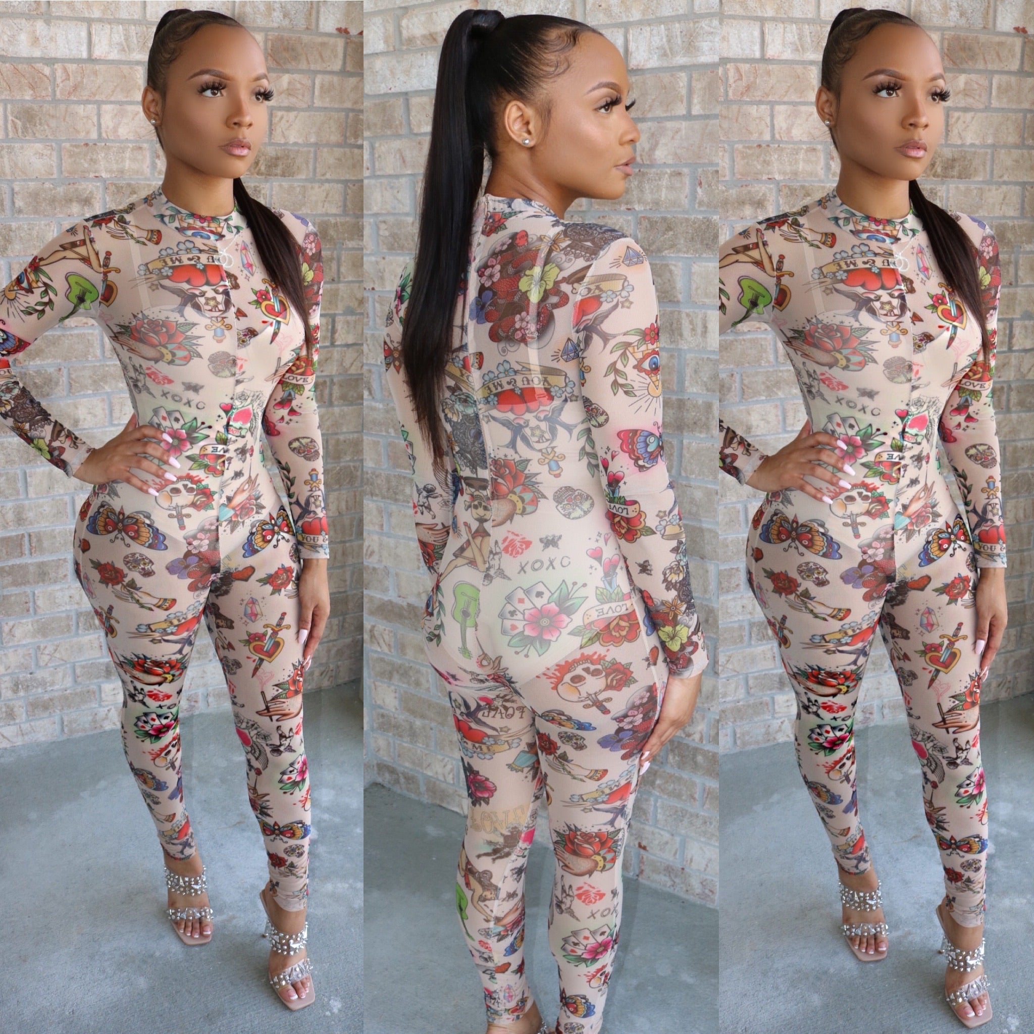 Tattoo Mesh Jumpsuit