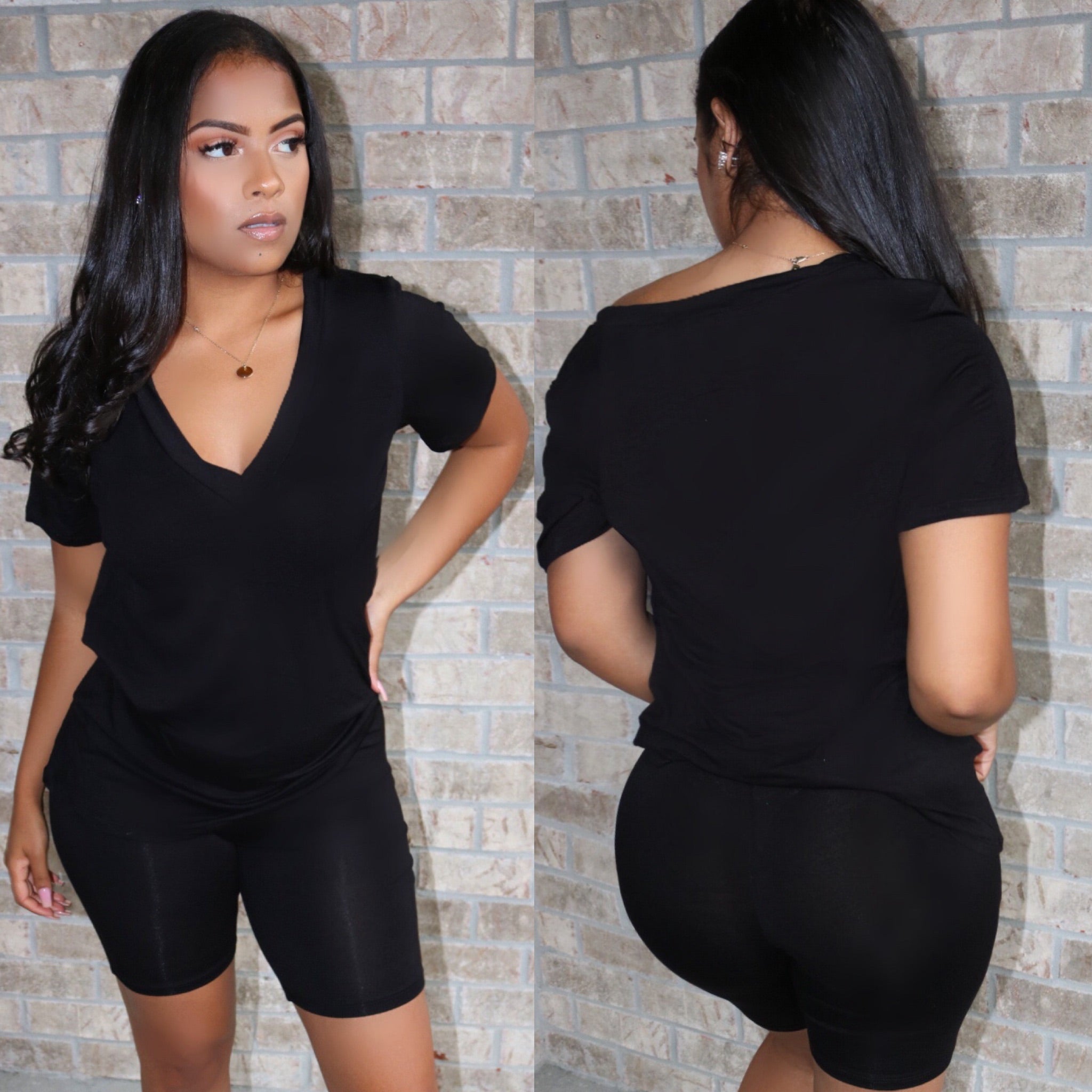 V-Neck Biker Set Black